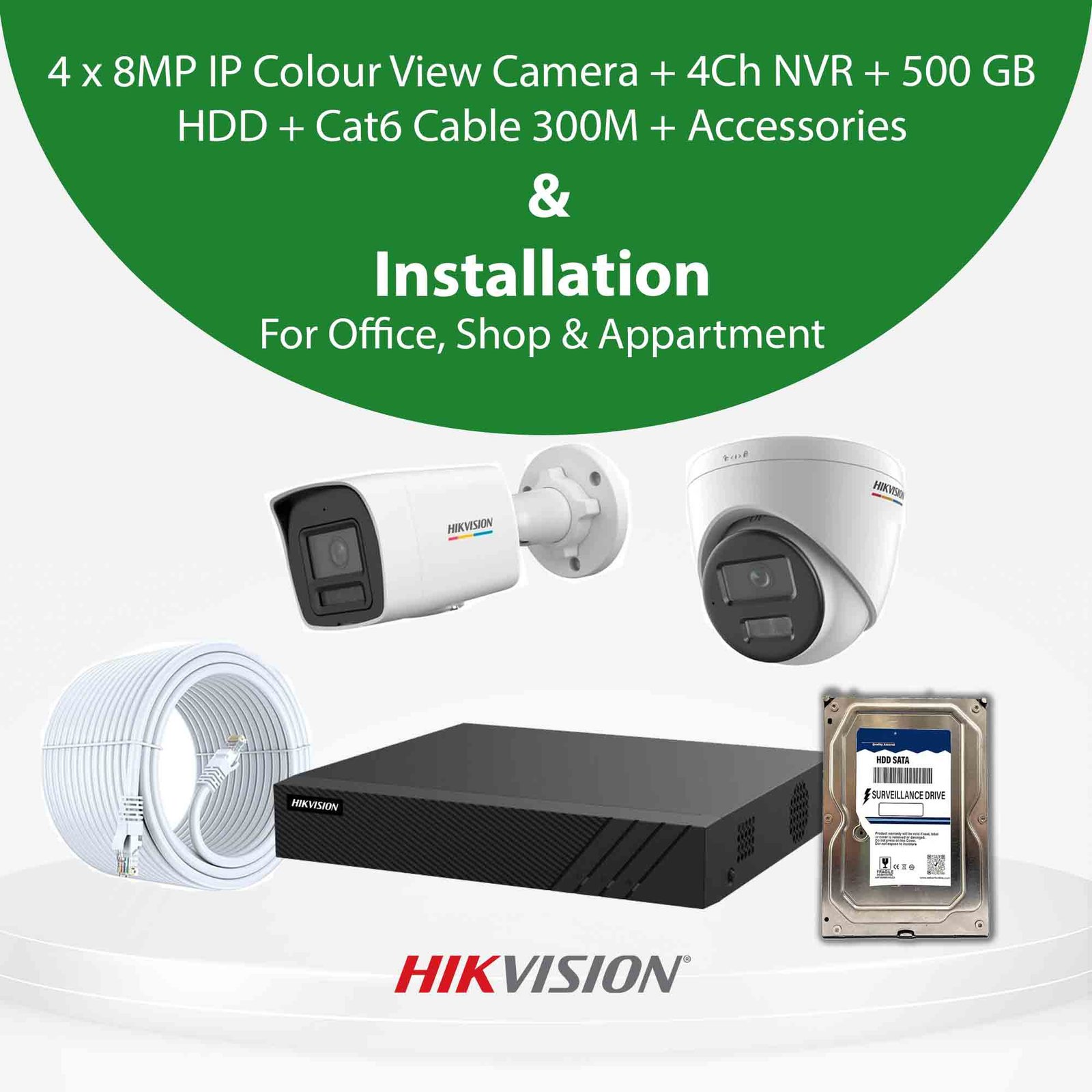 8MP IP Colour View CCTV Camera With Installation for Office, Shop & Apartment