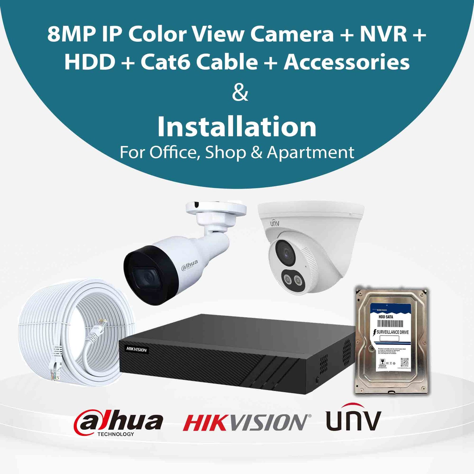 8MP IP Colour View CCTV Camera With Installation for Office, Shop & Apartment