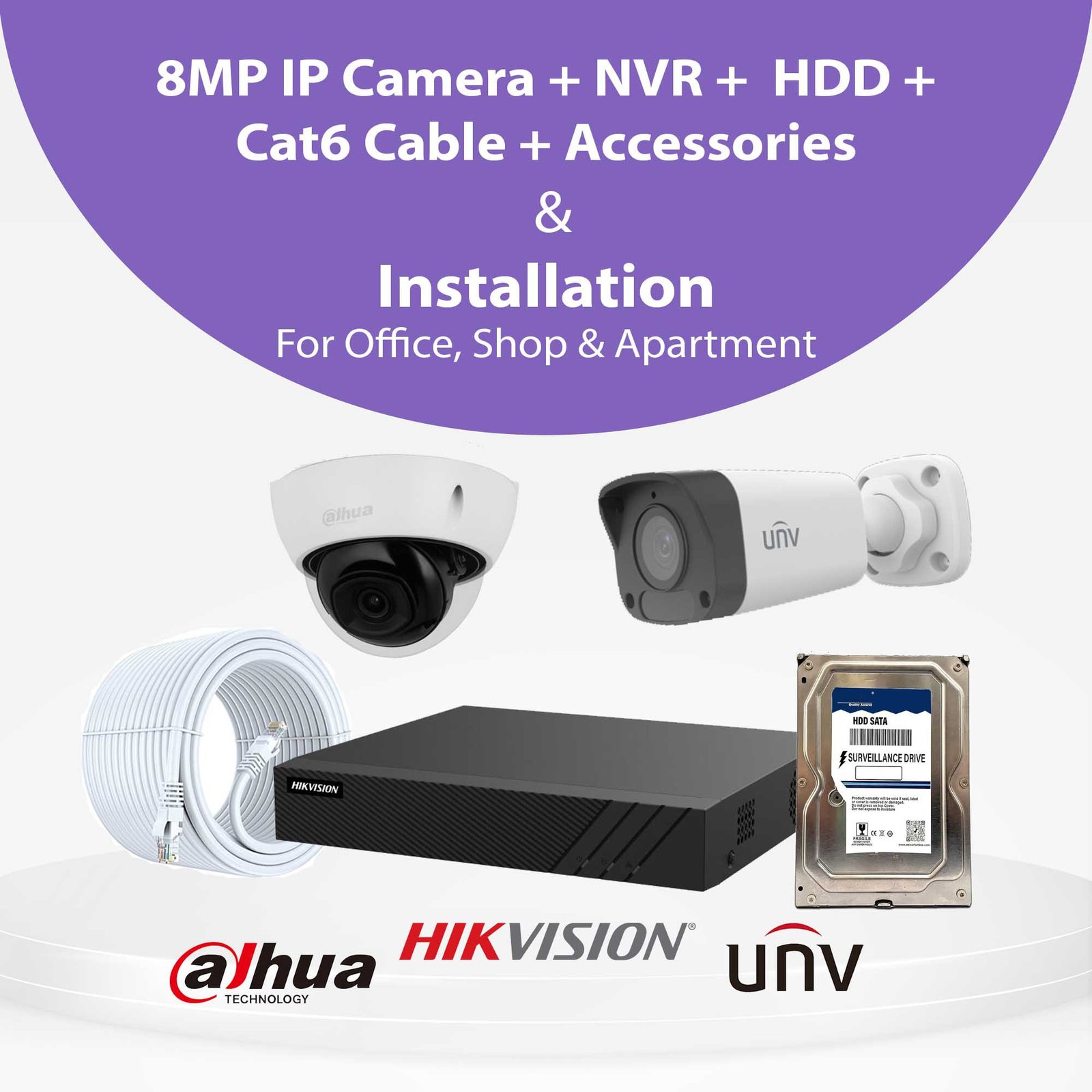 8MP IP CCTV Camera With Installation for Office, Shop & Apartment | Hikvision, Dahua & UNV