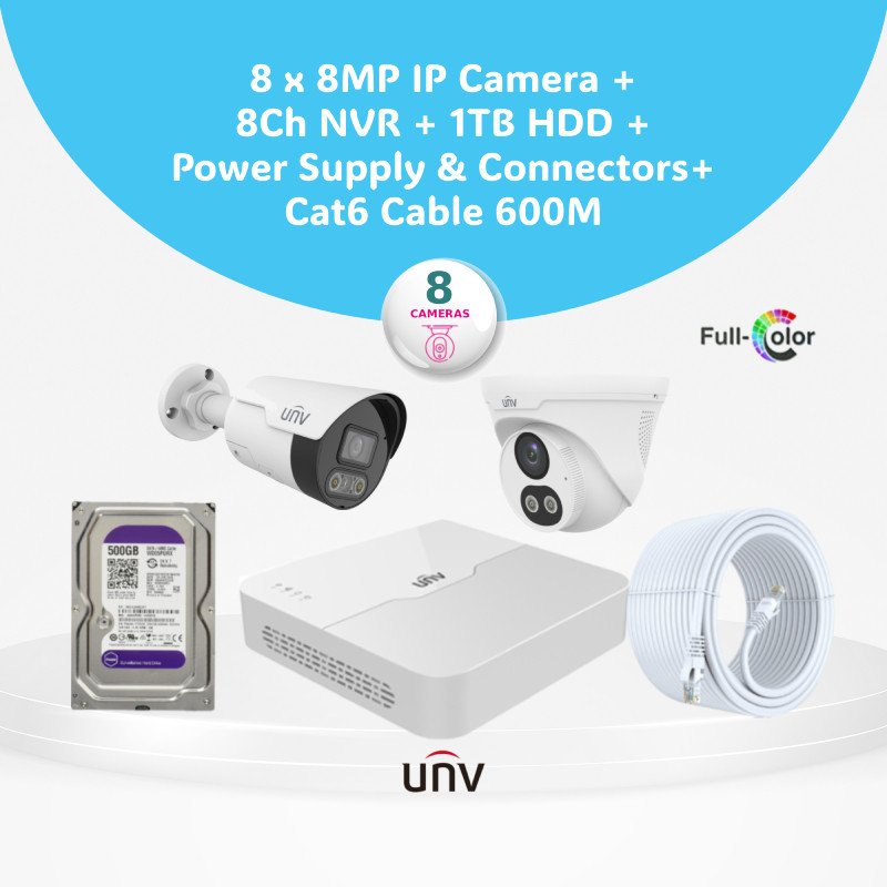 8MP (4K) Color View IP CCTV Camera Bundle I Hikvision, Dahua & UNV Bundles (4/8 Cameras) with NVR & Storage
