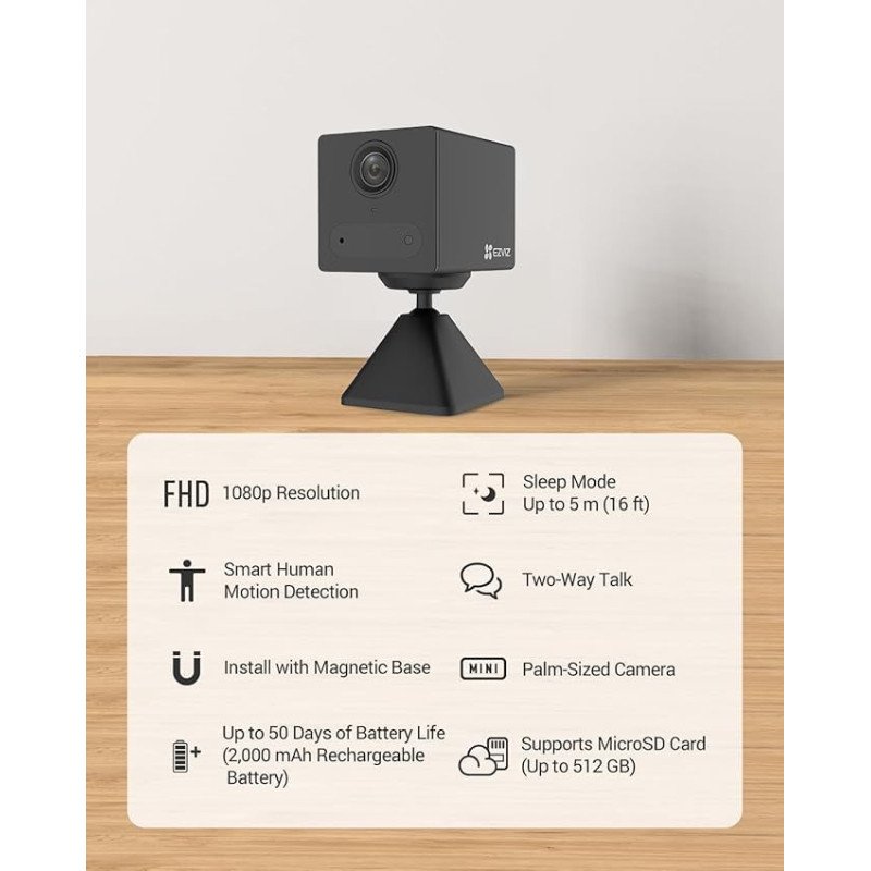 EZVIZ CB2 1080p Smart Wi-Fi Battery Camera | Compact Indoor Security Cam