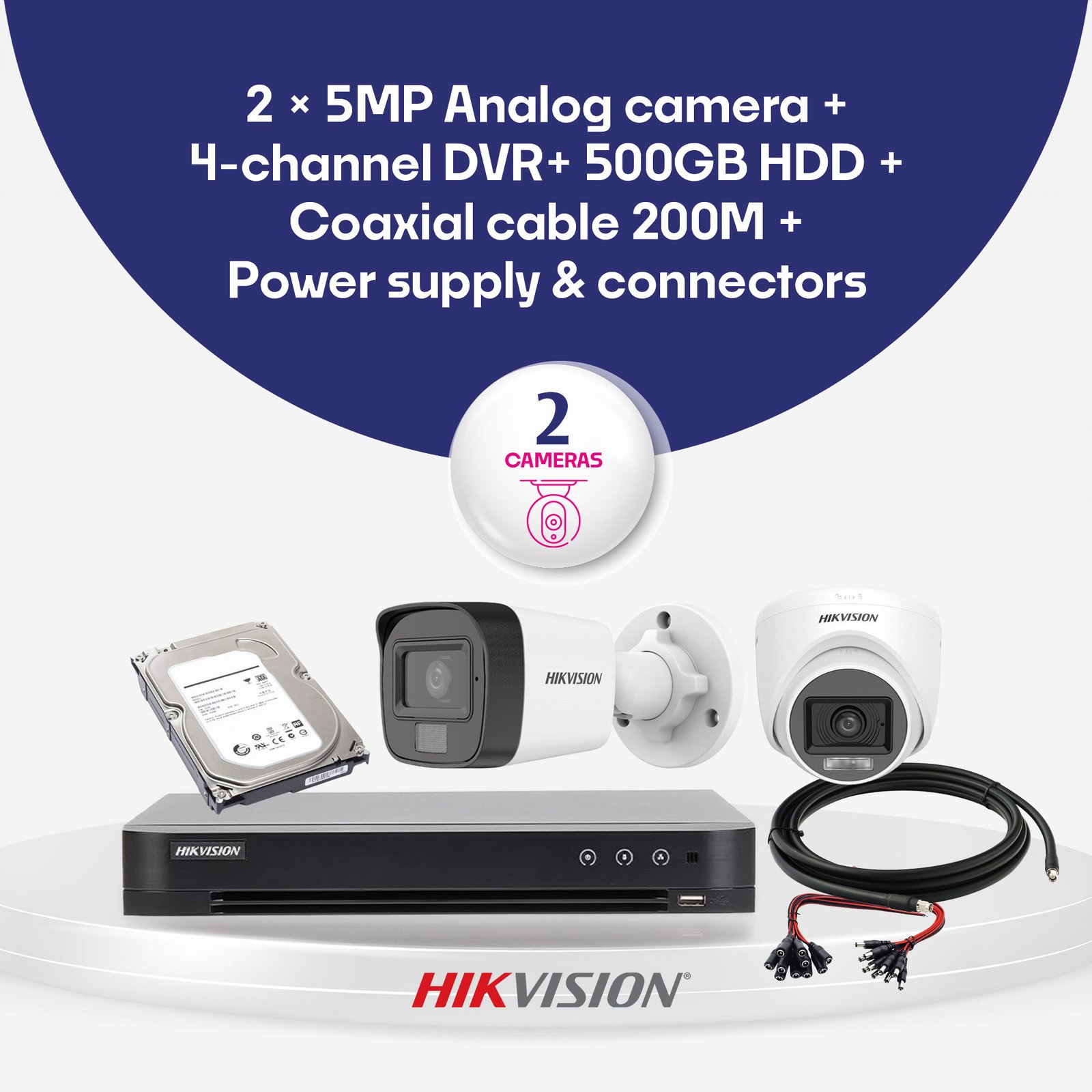 Hikvision 5MP Analog CCTV Camera Bundles (2/4/8/16 Cameras) with DVR & Storage