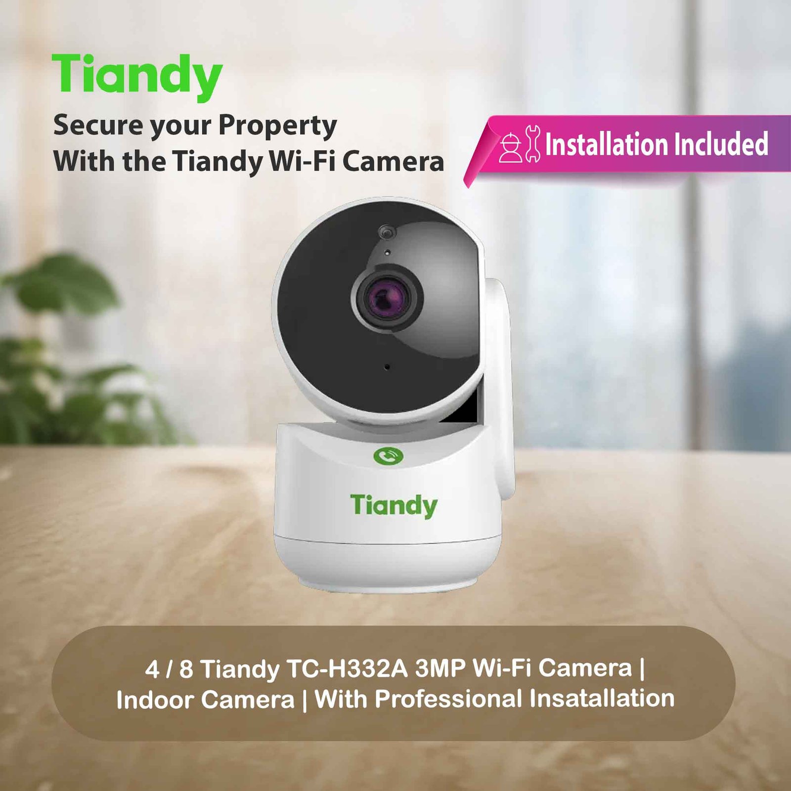 4 Wi-Fi Camera With Installation I Tiandy TC-H332A 3MP Wi-Fi Security Camera I 4 & 8 Cameras
