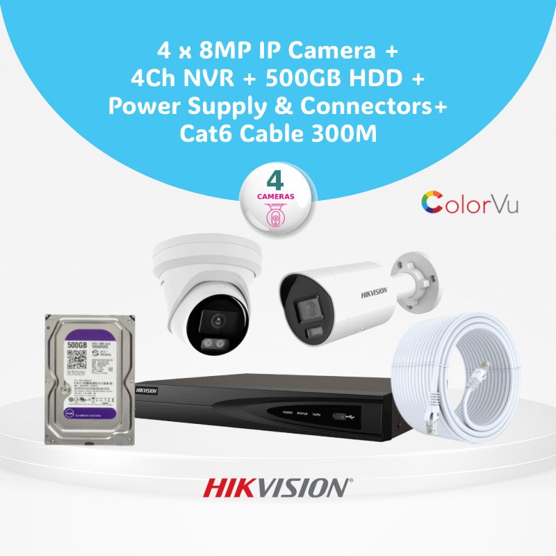 8MP (4K) Color View IP CCTV Camera Bundle I Hikvision, Dahua & UNV Bundles (4/8 Cameras) with NVR & Storage