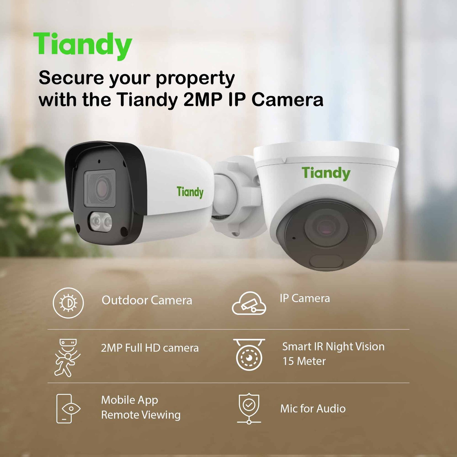 4 x Tiandy 2MP IP CCTV Camera with Installation I 4 Camera + NVR + Cat6 Cable I Offer Pack