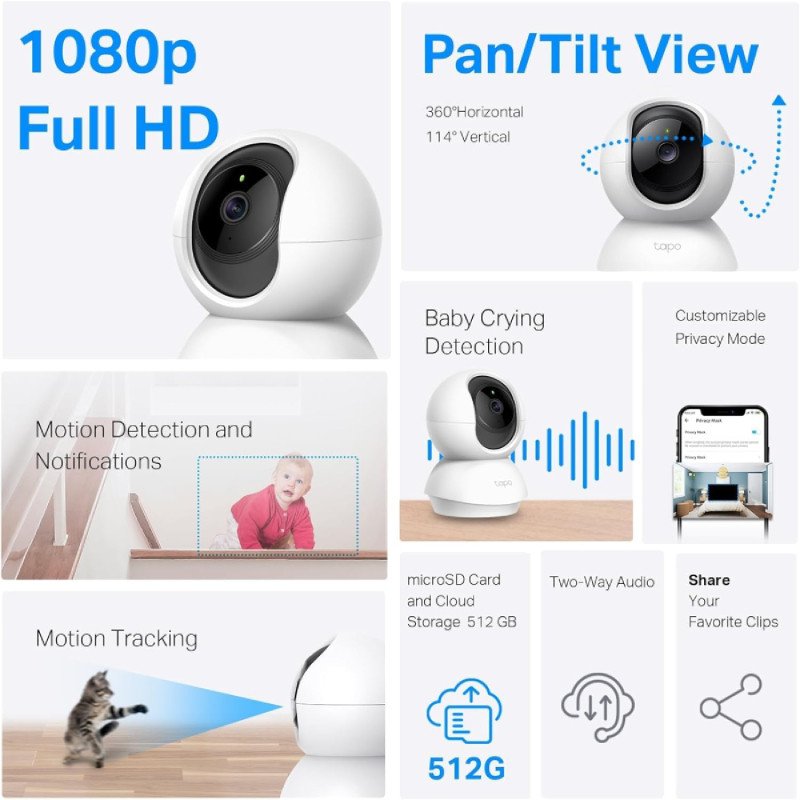 TP-Link Tapo TC71 2K 3MP Pan/Tilt Security Wi-Fi Camera