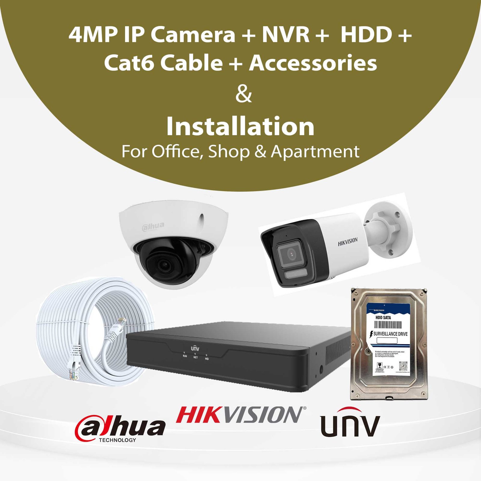 4MP IP CCTV Camera With Installation for Office, Shop & Apartment | Hikvision, Dahua & UNV