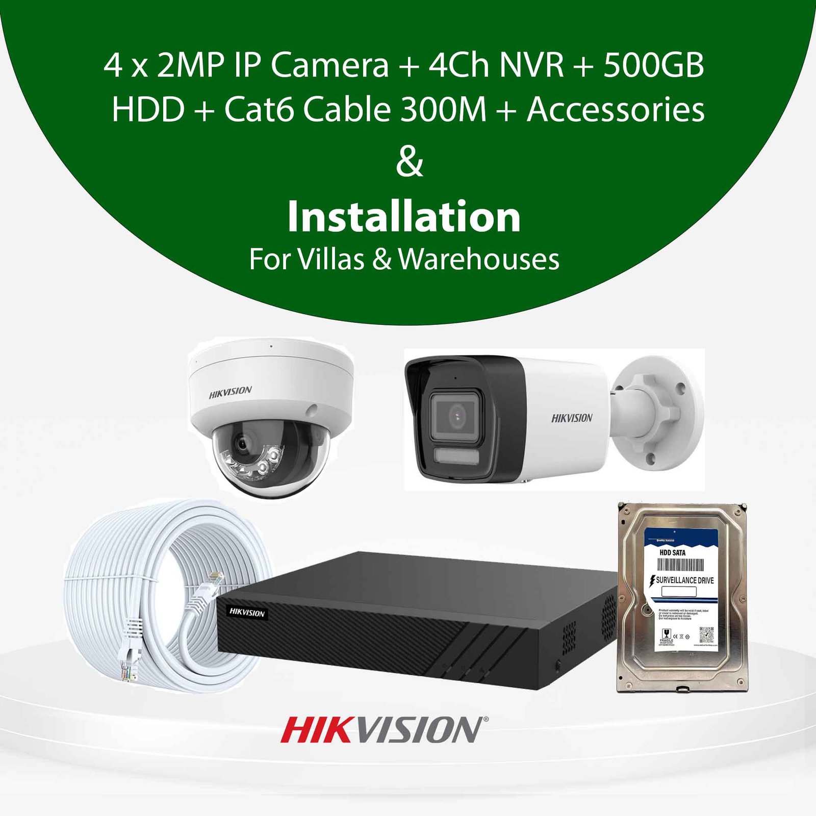 2MP IP CCTV Camera With Installation Bundle for Villa & Warehouse | Hikvision, Dahua & UNV I 4/816 Cameras