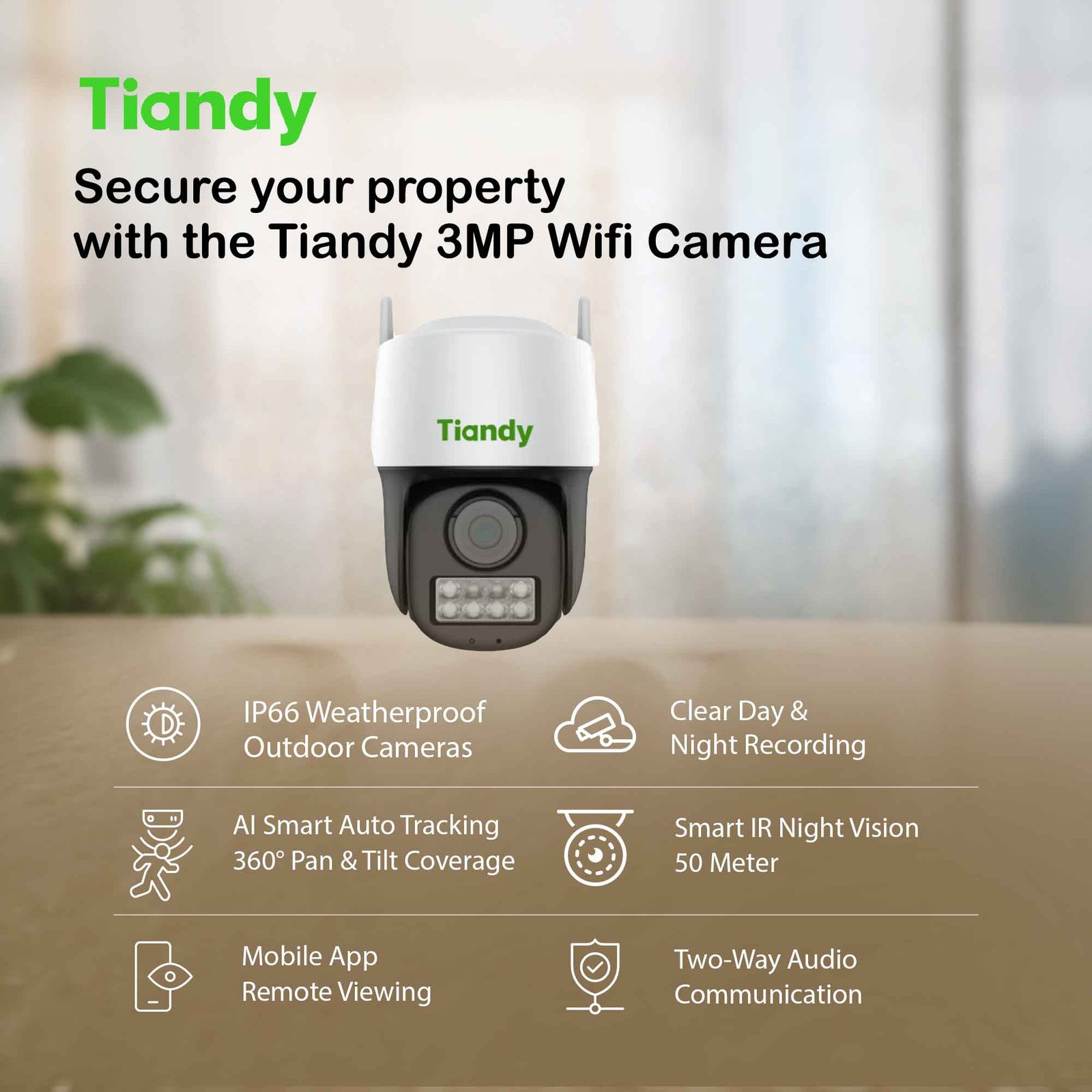 4 Cameras Bundle with Installation – Tiandy TC‑H333N 3MP Wi‑Fi | Outdoor IP66