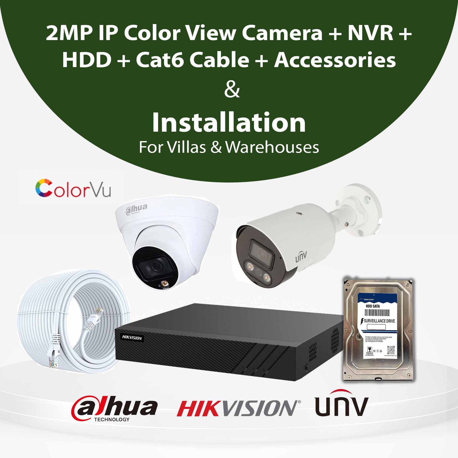 4 x 2MP IP Color View Camera With Installation I Villas & Warehouses CCTV