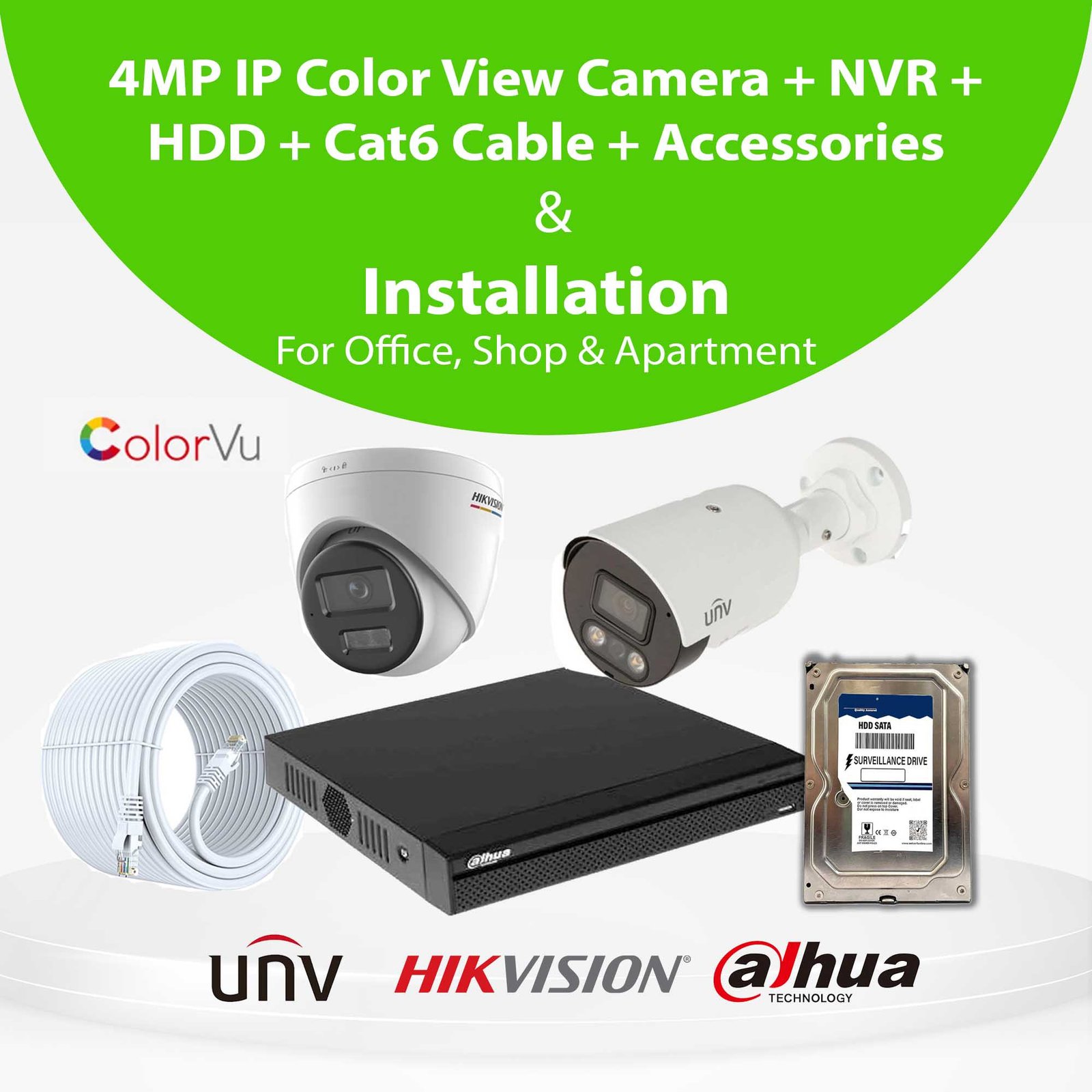 4MP IP Colour View CCTV Camera With Installation for Office, Shop & Apartment