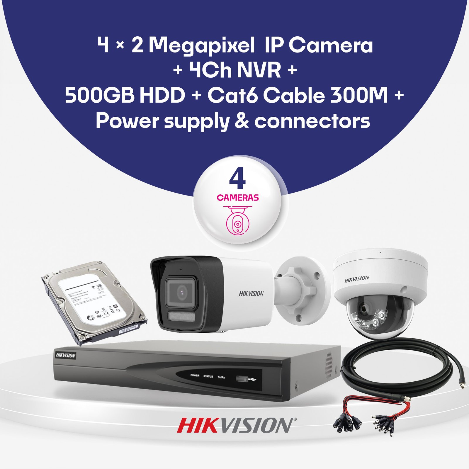 Hikvision / Dahua / UNV 2MP IP CCTV System Bundles (2/4/8/16 Cameras) with NVR, Storage & CAT6 Cable