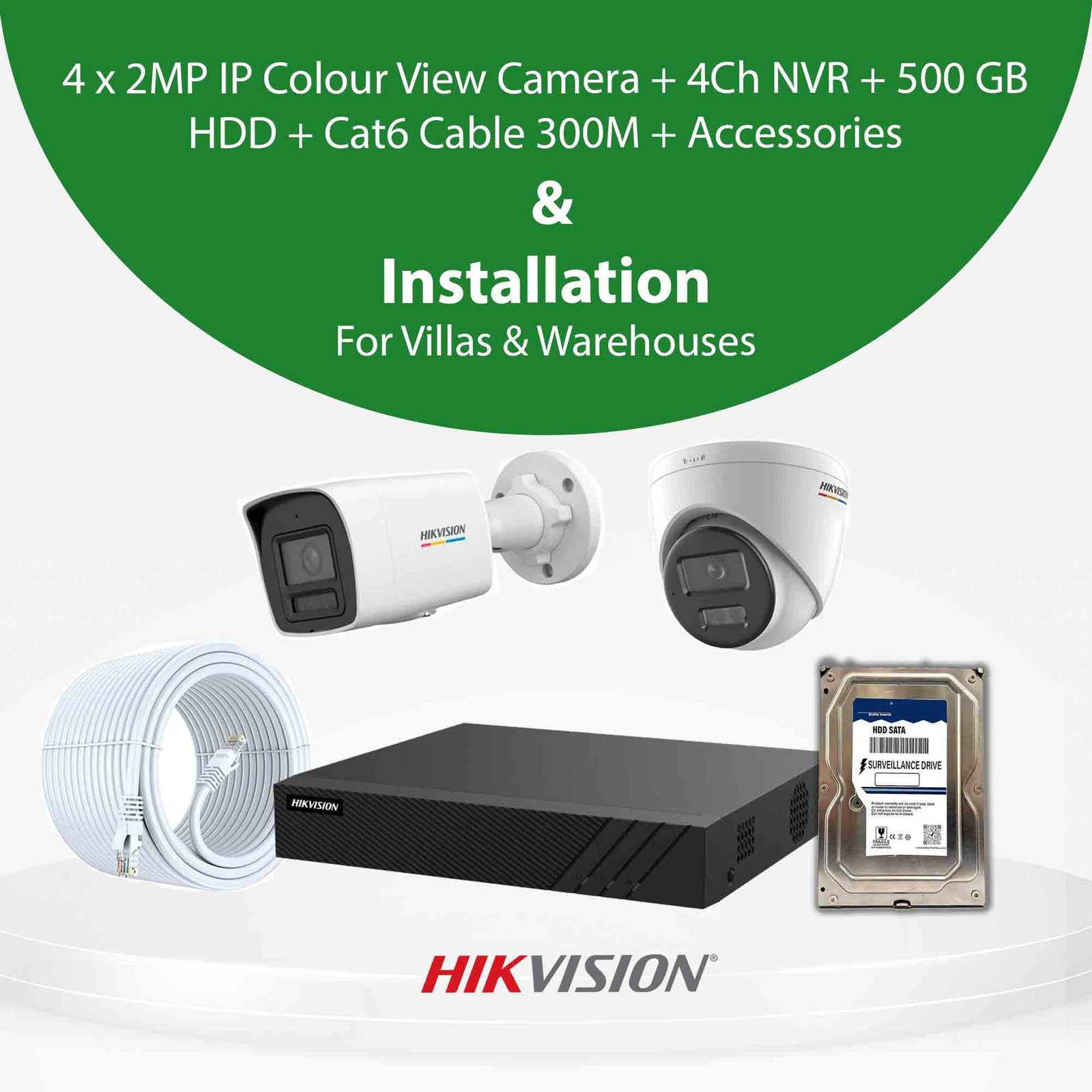 4 x 2MP IP Color View Camera With Installation I Villas & Warehouses CCTV
