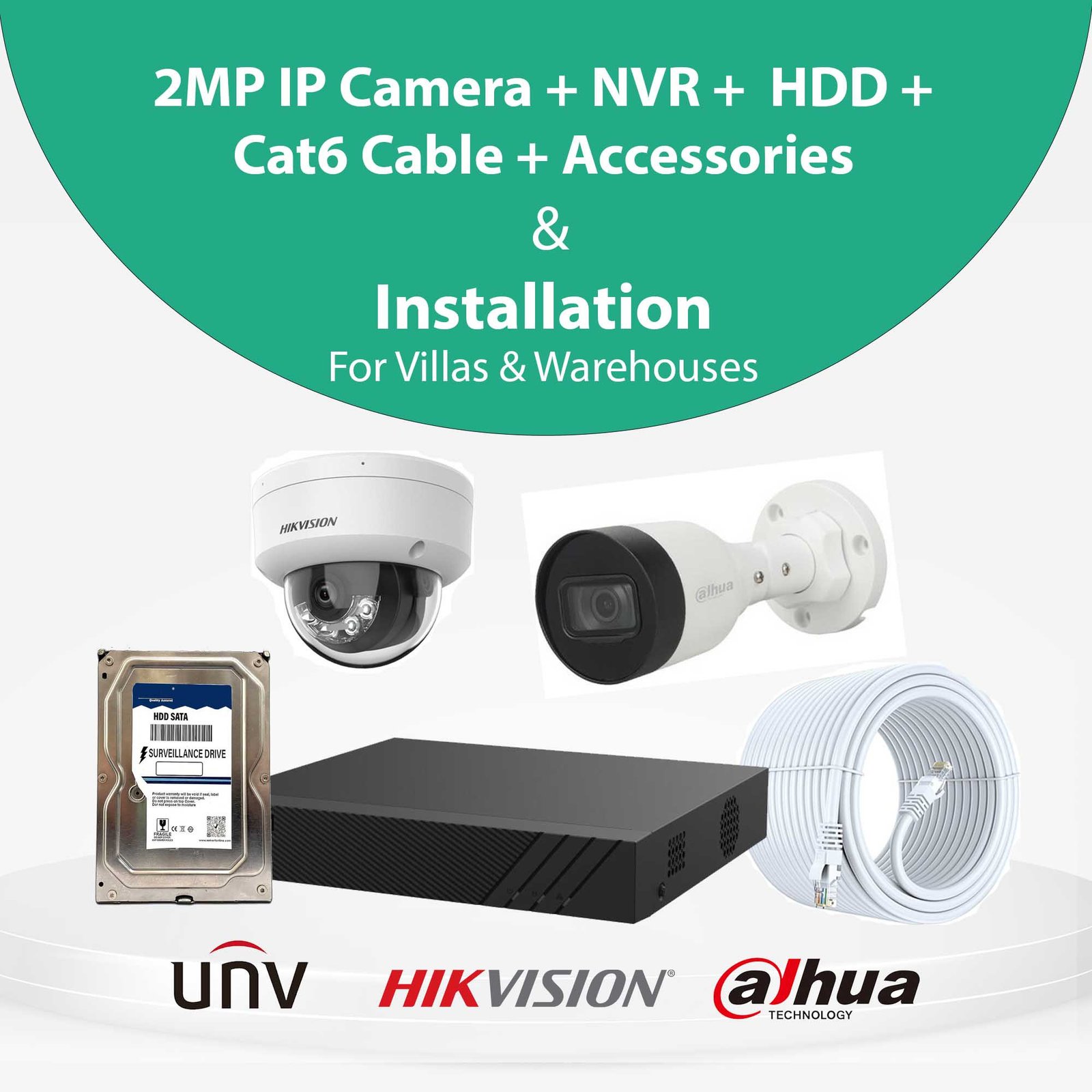 2MP IP CCTV Camera With Installation Bundle for Villa & Warehouse | Hikvision, Dahua & UNV I 4/816 Cameras