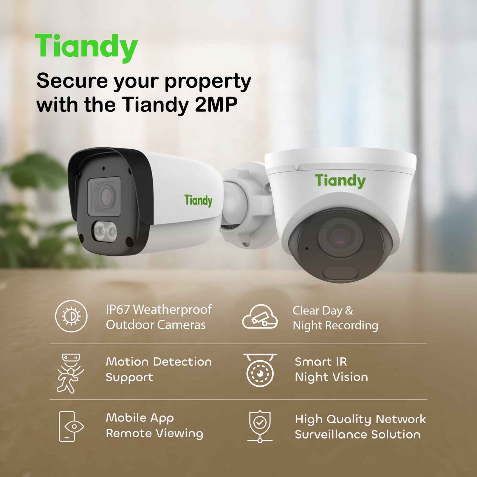 4 x Tiandy 2MP IP CCTV Camera Bundle I NVR, Cable & Accessories I Offer