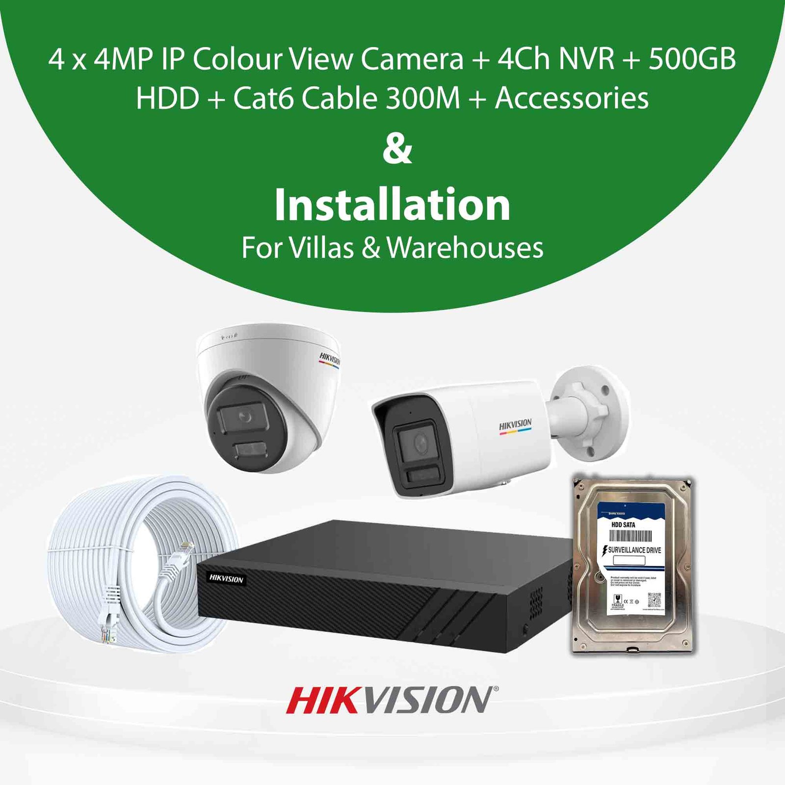 4 x 4MP IP Color View Camera With Installation I Villas & Warehouses CCTV