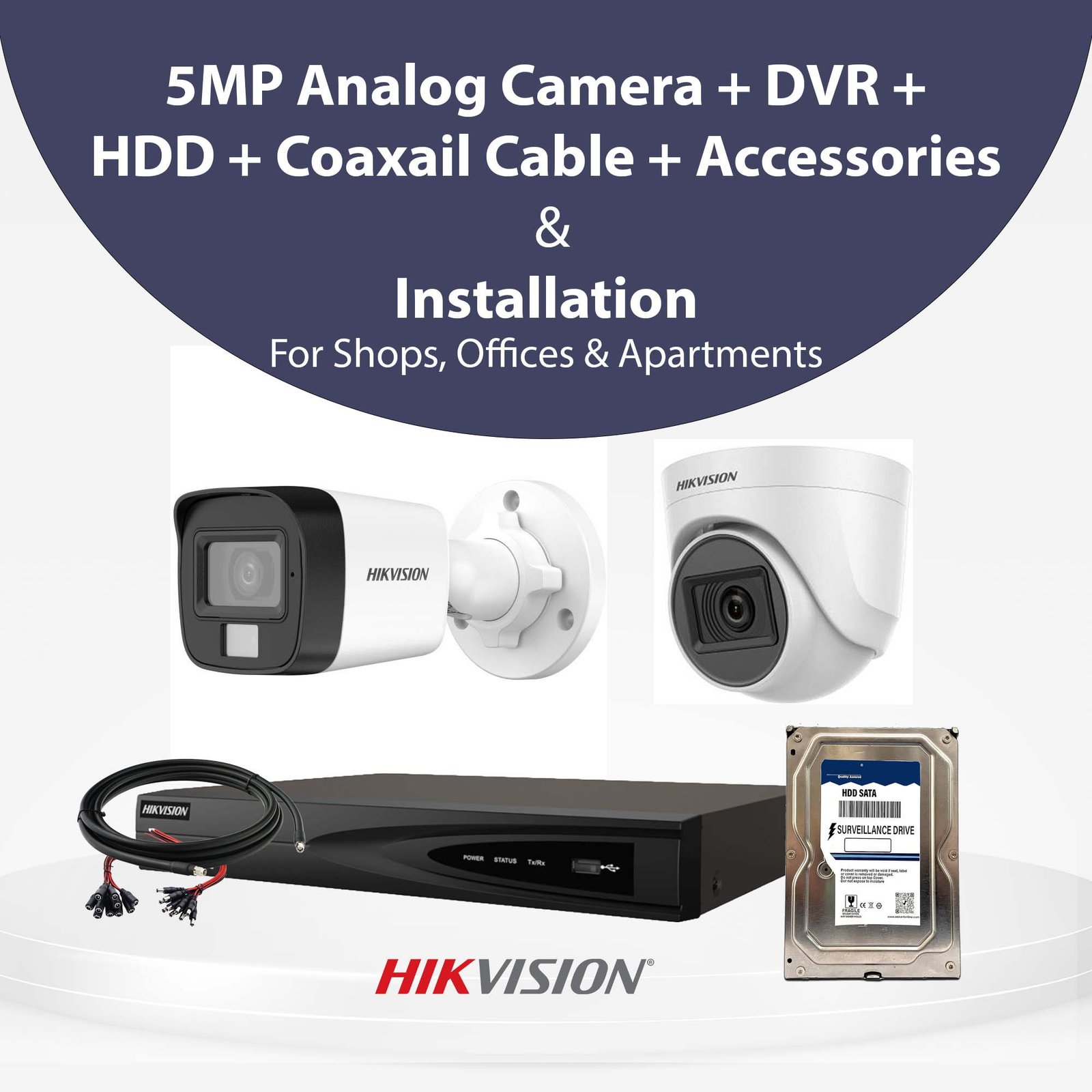 Hikvision 5MP Analog CCTV Camera With  Installation I Shops, Offices & Apartments I 4/8/16 Cameras