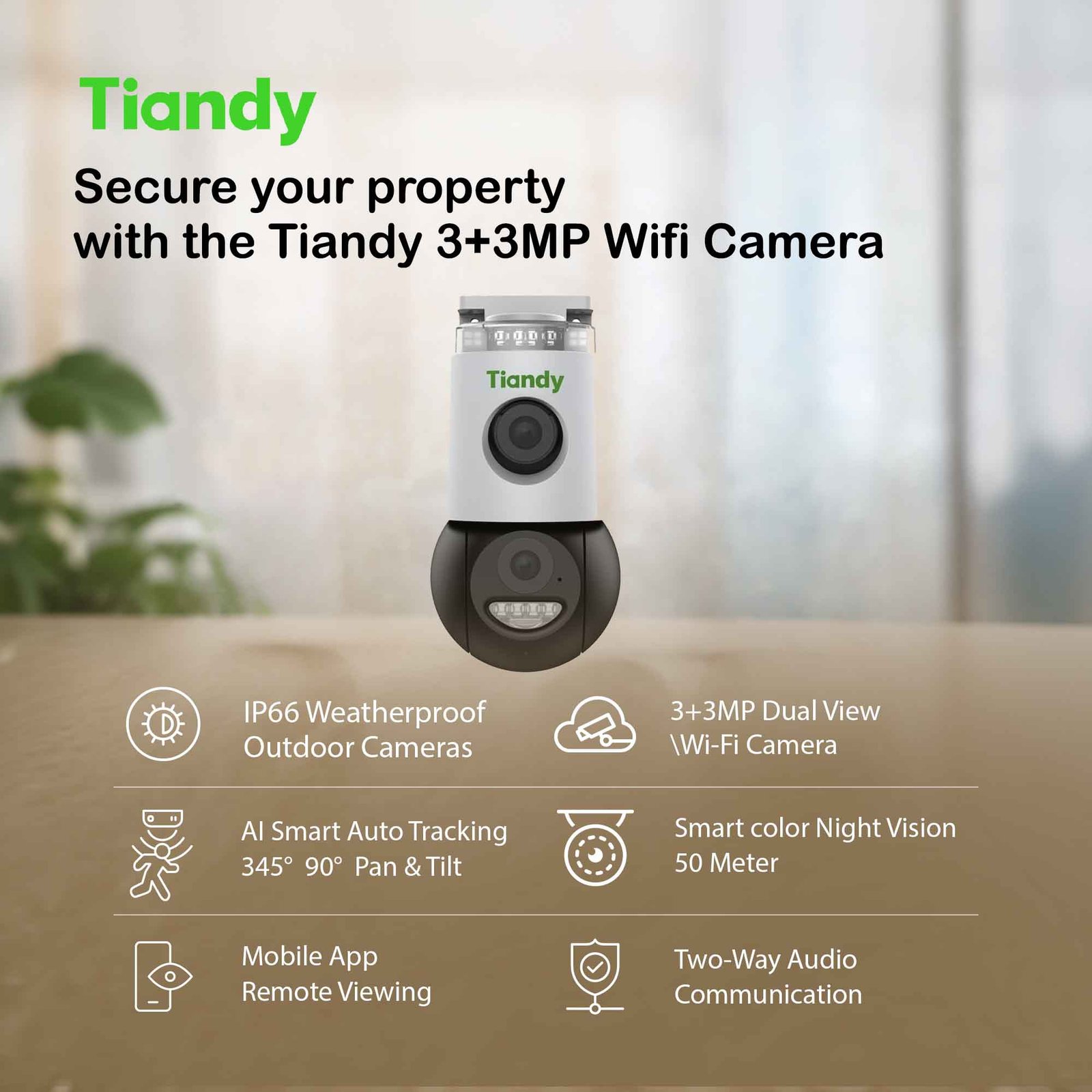 4 Camera + Installation I Tiandy TC-H363N 3+3MP Dual View Wi-Fi Camera | 4 & 8 Camera Bundles