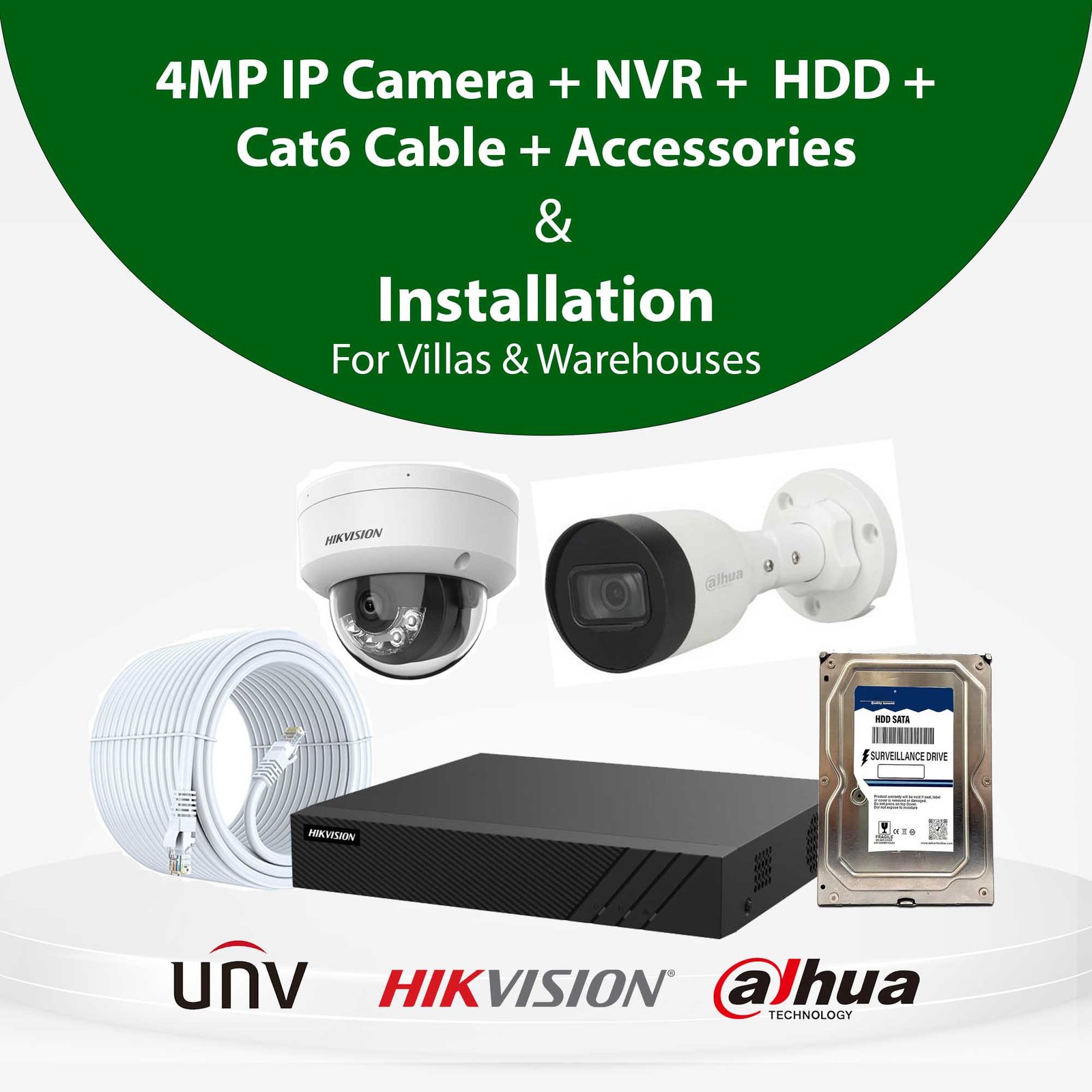 4MP IP CCTV Camera With Installation Bundle for Villa & Warehouse UAE | Hikvision, Dahua & UNV