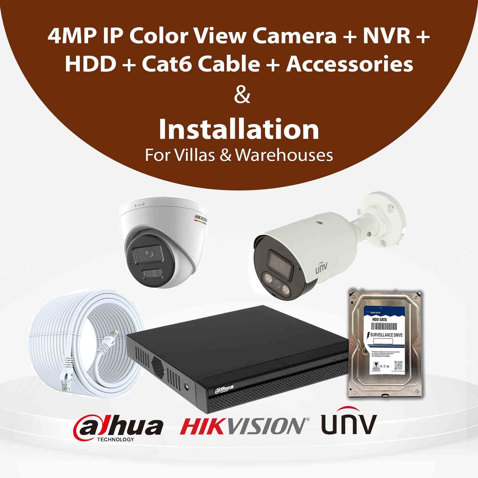 4 x 4MP IP Color View Camera With Installation I Villas & Warehouses CCTV